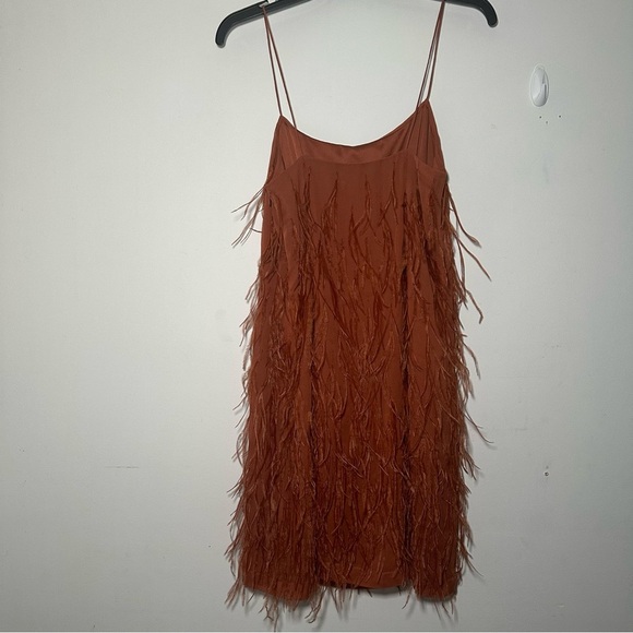 Rebecca Taylor Copper Silk Ostrich Feather Slip Dress Size 8 - Picture 15 of 17